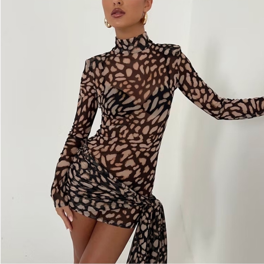 Animal Print Long Sleeve mini Dress